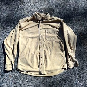 Men’s Vintage Woolrich Thick Tan Cotton Button Down Made in USA Size Large
